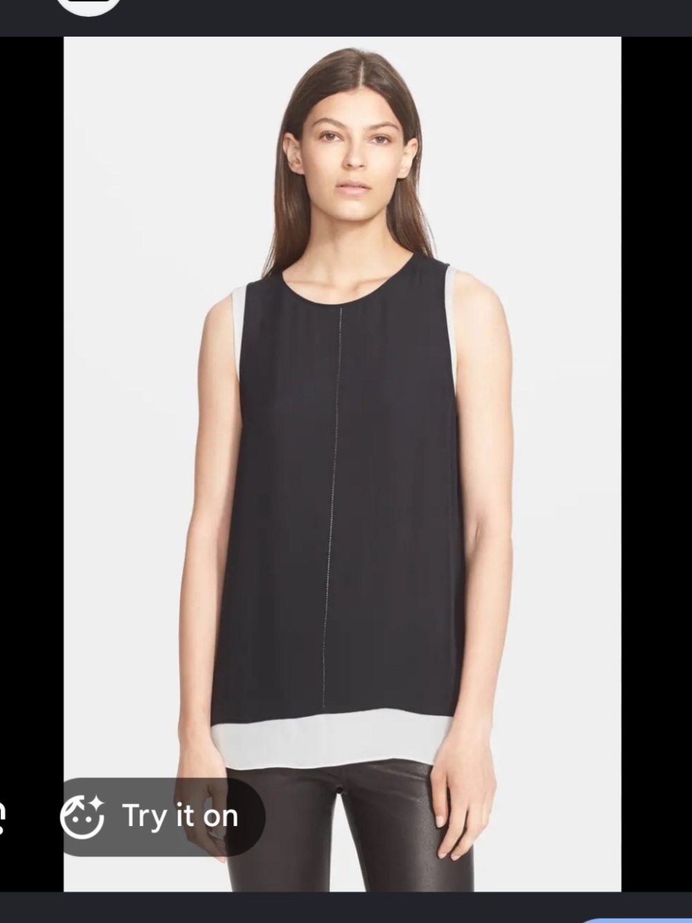 Vince Cross Stitch Silk Double Layer Tank | Black | XS